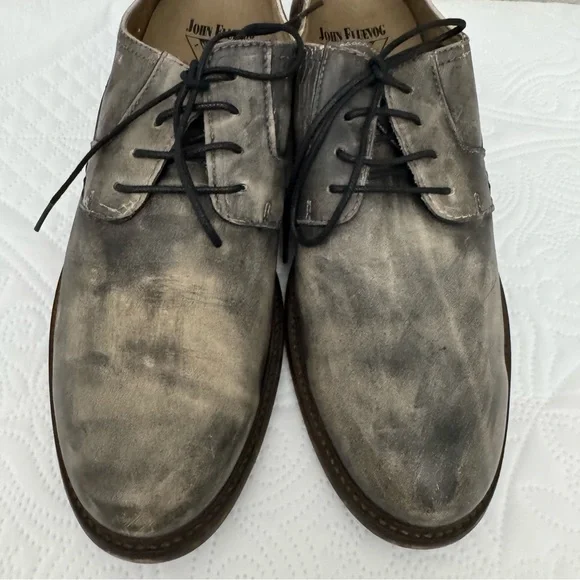 John Fluevog Grant Leather Derby Shoes Washed Black Distressed Finish Size 11 - Picture 3 of 15